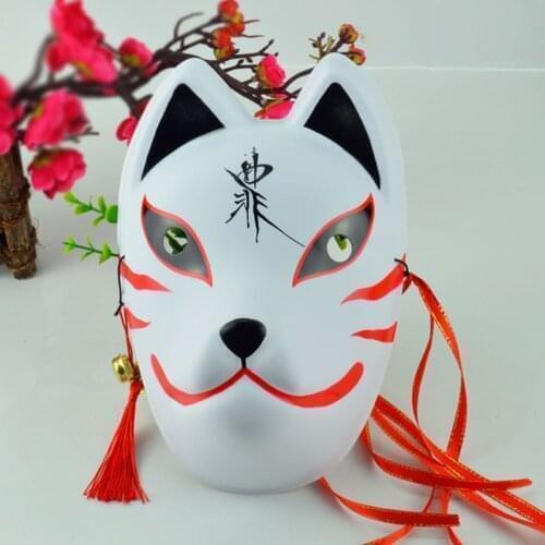 Full Face Japanese Fox Mask Kitsune Cosplay Masks Masquerade Fox Masks Japanese Mask PVC Festival Kabuki Masks Cosplay Costume