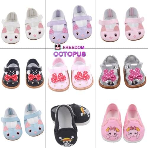 7cm Cute Bow Shoes For 1/3 BJD Dolls Cartoon Electric Embroidery Skull Mini Shoes For 18 Inch American New Bron Baby Dolls