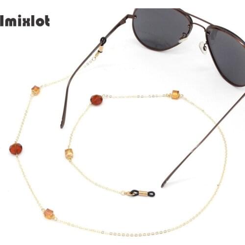 Fashion Acrylic Crystal Glasses Neck Strap Chain Brown Crystal Square Beads Eyeglass Chain Metal Sunglasses Cord Lanyard Necklac