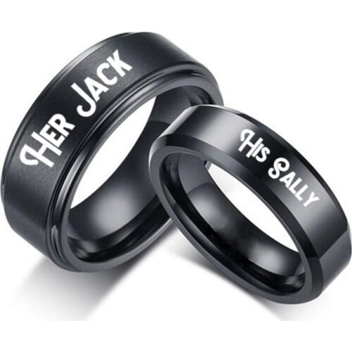 MOREDEAR Fashion Women Men Couple Lovers' His Sally Her Jack Titanium Steel Romantic Matching Couple Ring Lovers Gift