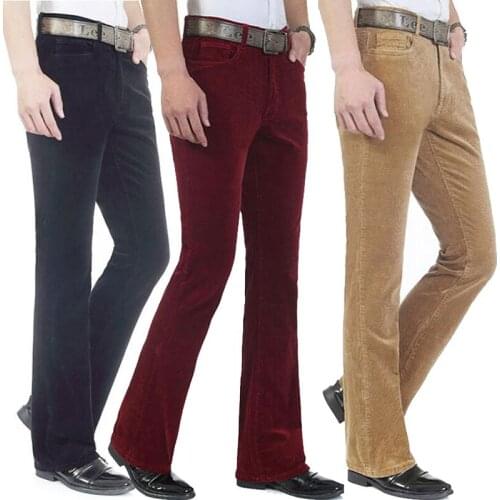 Mens Casual Pants Business Casual Pants Corduroy Bell-Bottom Trousers Korean Style Stretch Boot cut Trousers