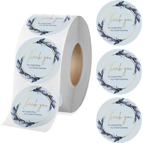 Thank You Stickers for Small Business 500pcs 1.5" Circle Blue Flower Bunch Decorative Seal Labels for Gift Wrapping, Shipping