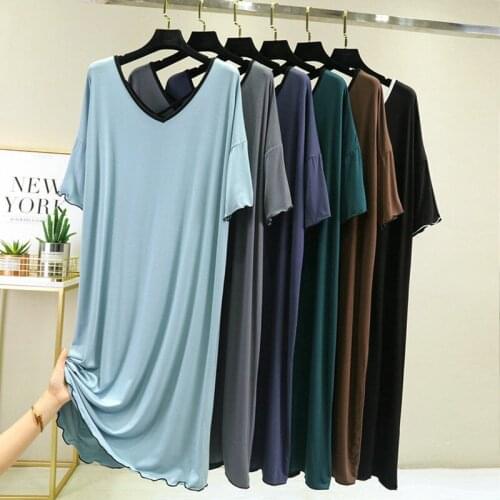 Modal Women Nightgowns Loose Beautiful Back Dress Female Summer Short-Sleeved Night Shirt Halter Bottoming Nightdress 8 Color