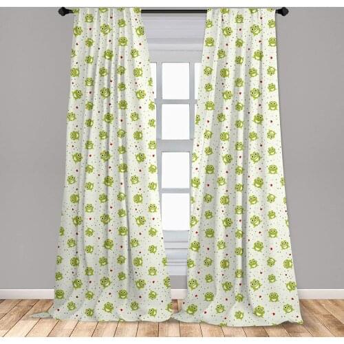 Animal Window Curtains Illustration of Frog Prince on Heart Dotted Retro Background Love Romance Window Drapes with Rod Pocket