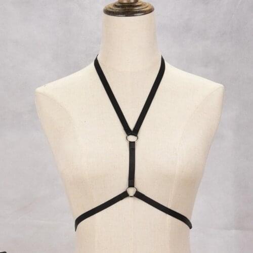 JLX.HARNESS 90s Fetish Wear Strap Harness Goth Cage Bra Black Adjustable Body Harness Pole Dance Bondage Lingerie O0402