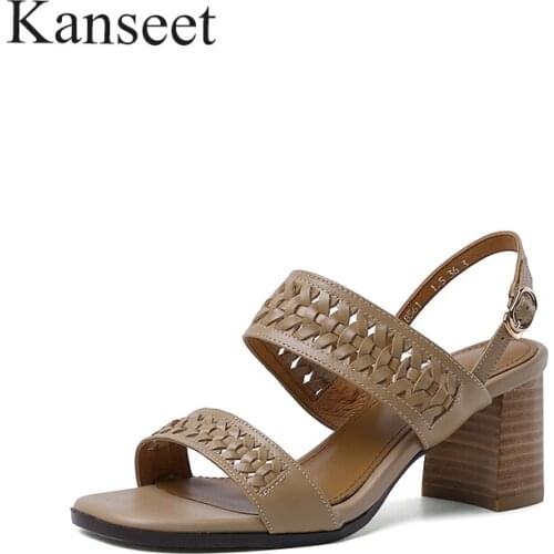 Kanseet 2021 New Arrival Women Shoes Summer Genuine Leather Elegant Handmade Buckle Strap Fashion Hot Sale High Heels Sandals