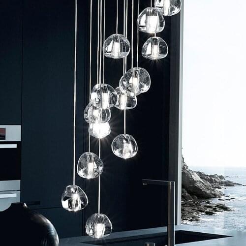 Nordic LED Pendant Lights Modern Hanglamp High Rotation Stair Lamps Crystal Balls Decoration Lighting Lustre Pendente