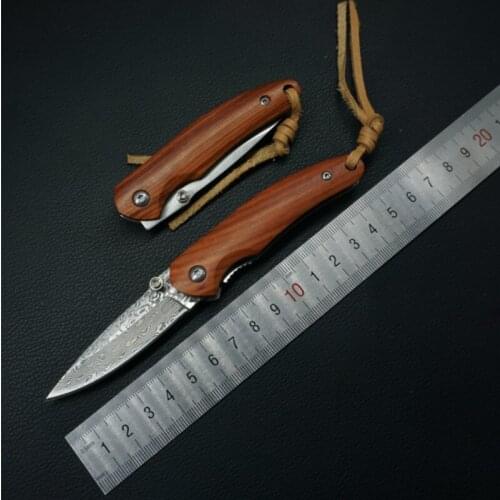 Handmade Mini Folding Knife Damascus / 440C Blade Wood Handle Tactical Pocket Survival Rescue Knives Camping Hunting EDC Tools
