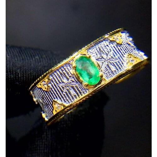 Natural And Real emerald ring Free shipping 925 sterling silver 3*5mm gemstone Fine jewelry