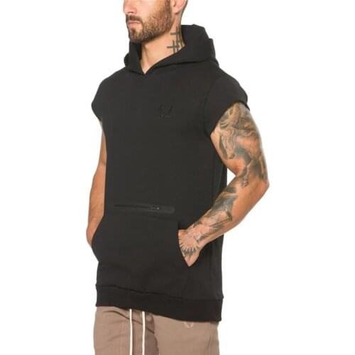 Autumn New Mens Hoodies Gyms Sleeveless Big Zipper Packet Hoodie Sweatshirts Mens Workout Bodybuilding Fitness Male Hoodies