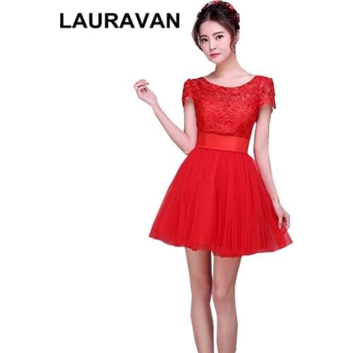 Formal short sleeved new arrivals red bridesmaid dresses girls knee lenght classy woman clothes dress ball gown