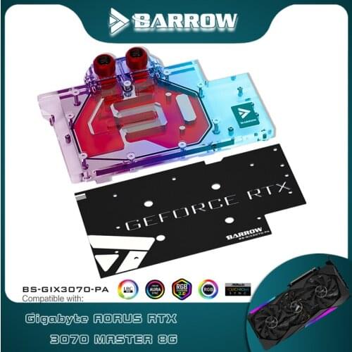 Barrow GPU Water Block For GIGABYTE AORUS RTX 3070 Master, Full Covered VGA Cooler Radiator + Backplate, 5V ARGB BS-GIX3070-PA