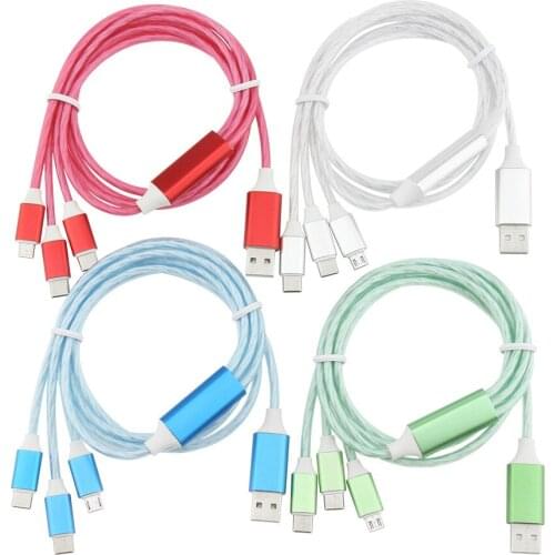 1.2m 3 in 1 LED Lighting Multi USB Cable Micro Usb Type C 8Pin Fast Charging Cables for iPhone Samsung Mobile Phone Charge Wire