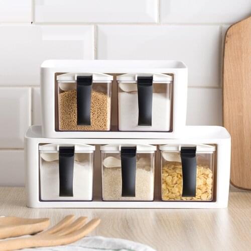 1 Set Spice Rack With Lid Seasoning Salt Container Herb Spices Condiment Storage Jar Cooking Seasoning Box With Spoons