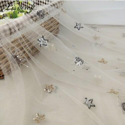 1yard New star sequin embroidery mesh tulle lace fabric diy exquisite evening dress skirt clothing fabric