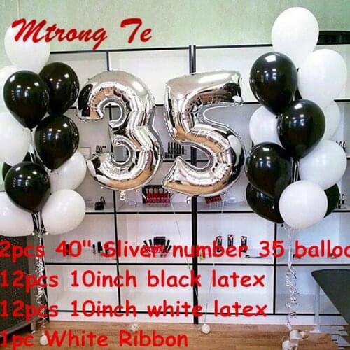 1ste 40inch Silver Number 25 35 Balloons Adult Birthday Party Decorations Kids Star Black Latex Helium Balloon Anniversary Ball