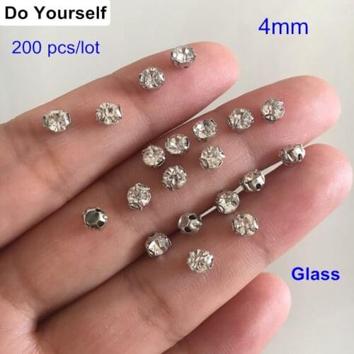 200 pcs 4mm Clear Glass Sewing On Beads For Garments Decoration,Crystal Glass Sewing Beads For Wedding Dress,Shoes Decoration