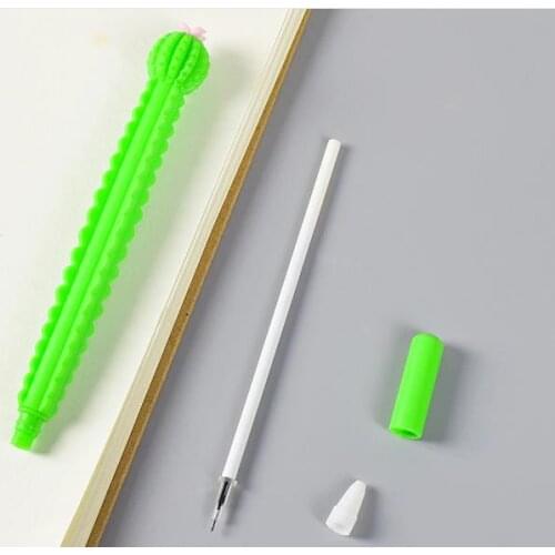 24 Pcs Cartoon Silicone Prickly Pear Flower Gel Pen Black Pen Student Stationery Gift Wholesale Kawaii School Supplies