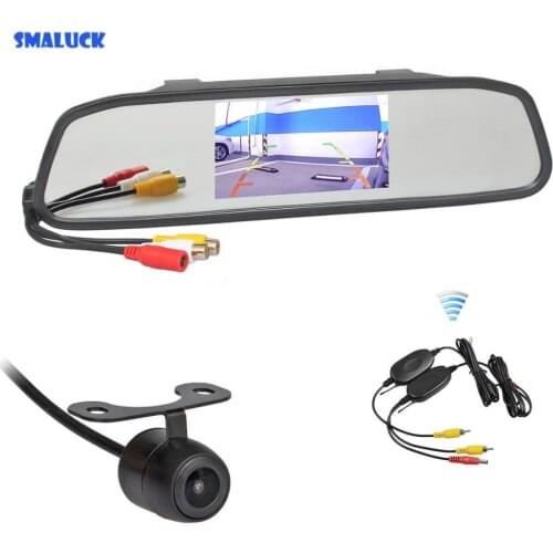 SMALUCK Wireless 4.3" Car Mirror Monitor HD Rear View Car Camera Auto HD Parking Monitors System