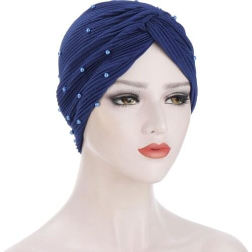 Beading Twisted Turbans for Women Muslim Head Scarf Bonnet Female Head Wraps Turban Femme Musulman Cancer Chemo Hat India Hats