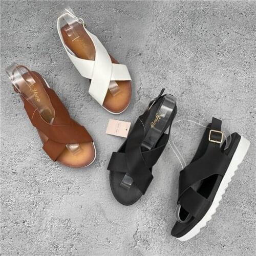 Low Sandals Woman Leather Muffins shoe Clogs With Heel Female Shoe Large Size 2021 Summer Low-heeled Flat Thick Comfort Girls Fa