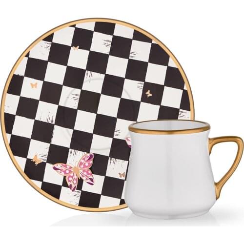 Europian Style 12 Piece Porcelain Coffee Cup Set Turkish Made Quality Gold coffee mug For Kitchen Home Gift Black White Color