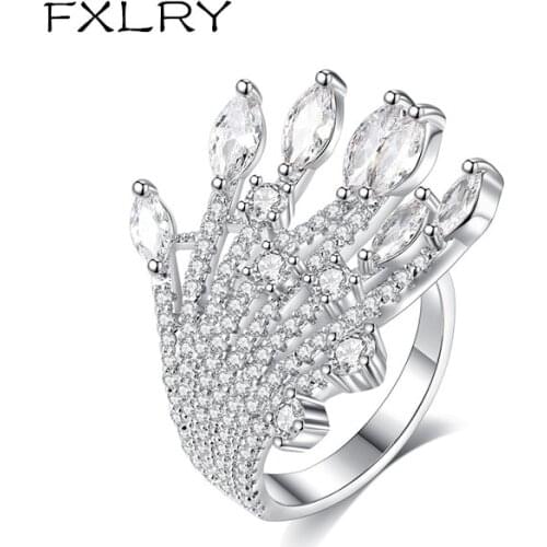 FXLRY Luxury White/Gun black Micro-inlay Cubic Zircon personality Open adjustable ring for Women Dating Wedding