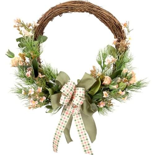 Artificial Snow Cherry Blossom Wreath Spring Summer Wreath for Front Door Farmhouse Window Wall Wedding Party Home Decor