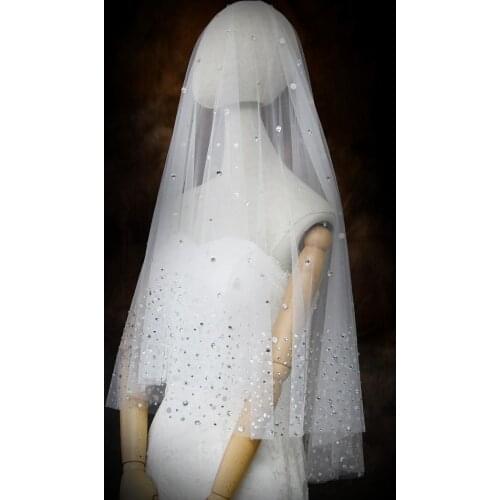 JaneVini 2020 Luxury Short White/Ivory Wedding Veils Sparkly Diamonds One Layer Elbow Length Veil Tulle Bridal Hair Accessories