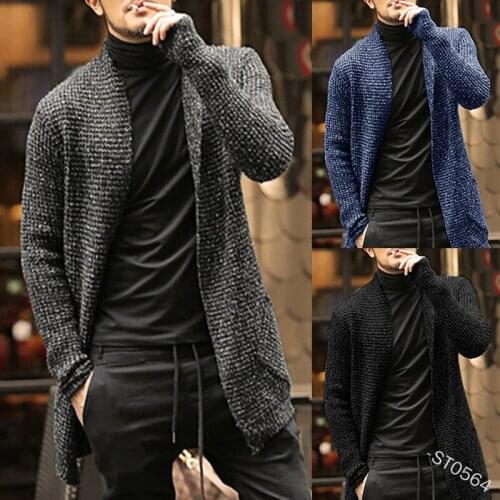 Medium Length Mens Cardigan Knitting Wool Solid Thick Warm Autumn Winter Fit Comfortable Soft Casual Fashion Male Sweater