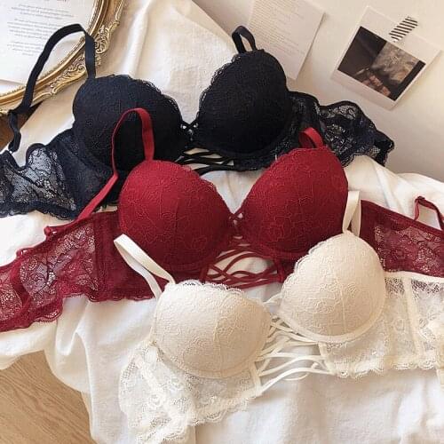 Sexy lace intimates imitation leather strap lingerie panties hollow gather underwear set push up women large size bralette