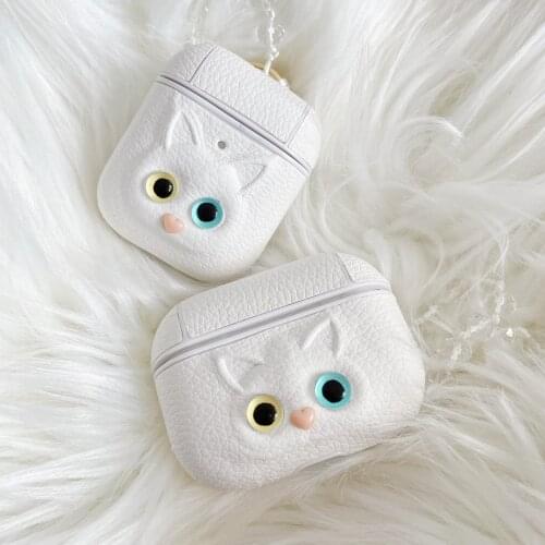 Retro Leather Cartoon Cat Case For Apple Airpods 1/2/3 Earphone Protective Case Cute Charging Box Airpods Pro Cover Air pods2