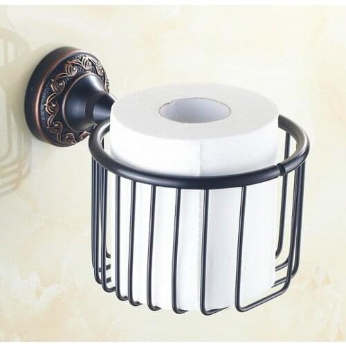 Black Oil Rubbed Brass Carved Art Pattern Wall Mounted Bathroom Toilet Paper Roll Basket Holder Bathroom Accessory mba464