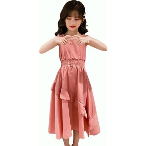 Girl Summer Dresses Ruffles Girls Party Dress Casual Style Dress For Kids Solid Color Girls Costumes Kids