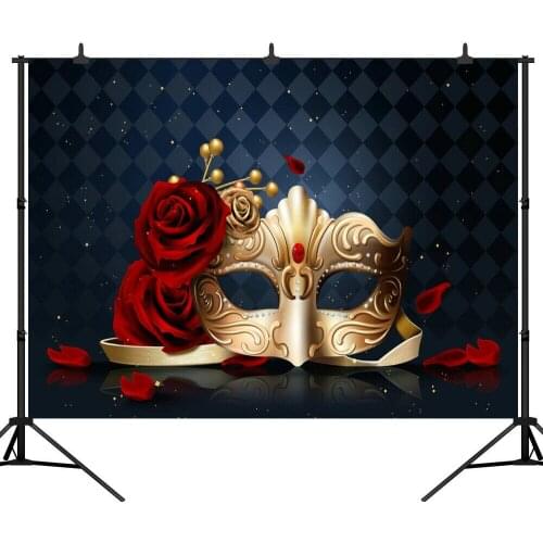 Lyavshi Classy Carnival Photography Background Party Red Rose Golden Mask Photo Backdrop photo studio photocall