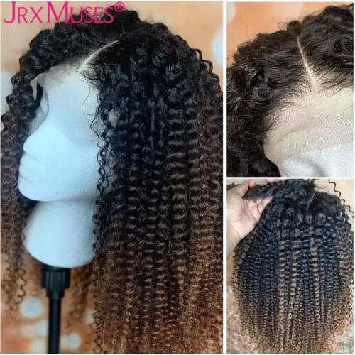 Malaysian Kinky Curly Human Hair Wigs for Women Ombre Blonde Colored Curly 13x1 T Part Lace Wigs Remy Pre plucked Middle Part