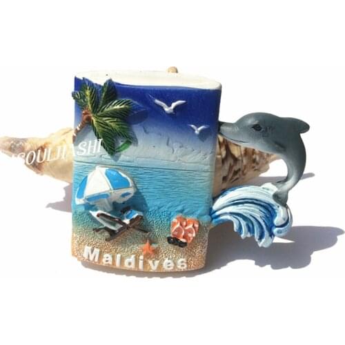 Maldives Souvenir Resin Dolphin Sea View Cup Magnetic Fridge Magnet
