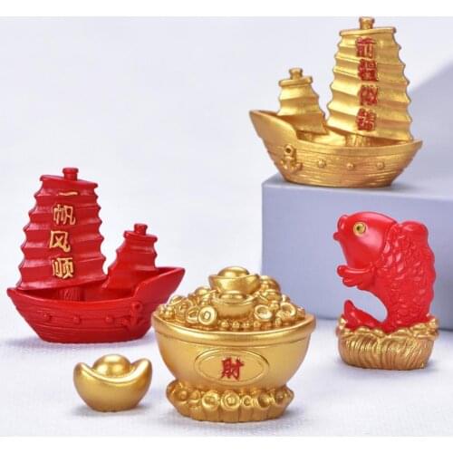 Mini Resin Fortune Tree Chinese Carp Bamboo Golden Ingot Office Desk Landscape Decorations Ornament New Year Gifts Home Decor