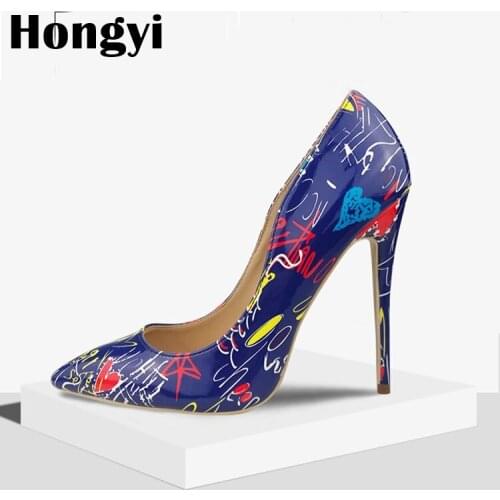 Fashion Chicken Tracks Printed Thin High Heels Women Stiletto Designer Floral Printing Party Dress Shoes Woman Plus Size 42