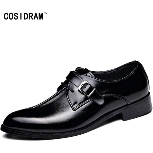COSIDRAM 2018 Spring Men Dress Shoes Business Wedding Shoes For Male Pointed Toe PU Leather Classic Oxfords Formal Shoes BRM-023