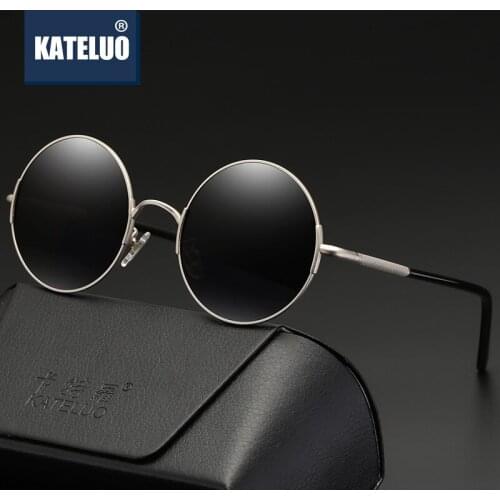 KATELUO 2020 Vintage Mens Sunglasses Polarized UV400 Male Sun Glasses Round Military Quality Glasses For Men Eyewear 7758