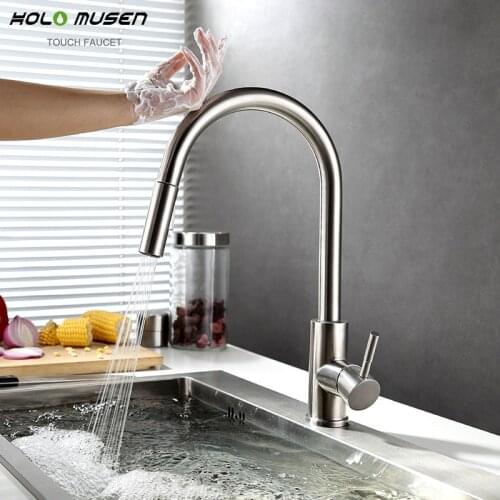 New Lead-Free SUS304 Stainless Steel Pull Out Touch Faucet Kitchen Sensitive Touch Control Faucet Mixer Touch Sensor Kitchen Tap