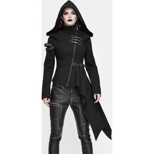 Autumn Winter Zipper Basic Coat Hooded Punk Irregular Shape New Women Jacket Coat Women Black Coat Outwear