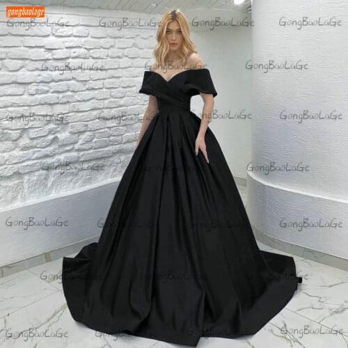 Sexy Satin Evening Dresses Black 2021 Robe De Soirée Femme Custom Made A Line Women Party Gowns Off Shouder Abiye Gece Elbisesi