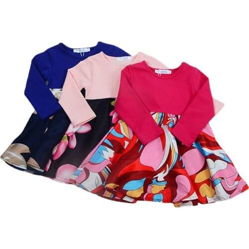 Girls Princess Dress Autumn Long Sleeve Flower Printed Party Dresses Kids Children Clothes