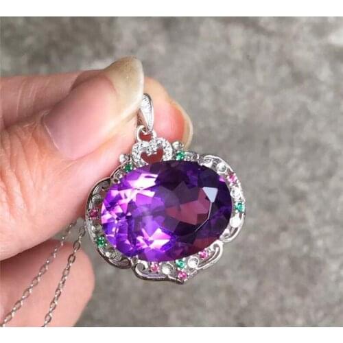 Amethyst pendant Free shipping Necklace pendant Natural amethyst pendants 925 sterling silver 15mm