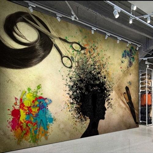 Custom 3d wallpaper Nostalgic style graffiti hair salon decoration wallpaper custom high quality background mural