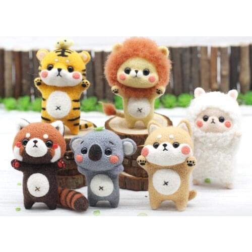 Diy Animal Alpaca Shiba Inu Tiger Raccoon Koala Lion Keychain Gift Wool Felt Stamp Handmade Material Kit