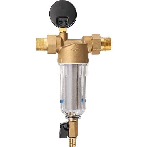 Water Pre Filter System 3/4" & 1" Brass Mesh Prefilter Purifier w/ Reducer Adapter & Gauge