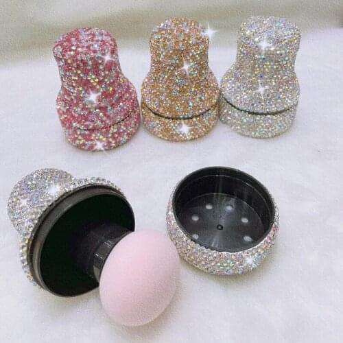 Crystal Diamond Mushroom Head Makeup Sponge Cosmetic Puff Makeup Bottle Travel Portable Powder Sponge Case Women Make Up Tools